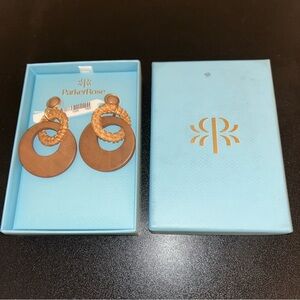 ParkerRose Wood Gold-Tone Hoop Earrings Boho NEW boxed